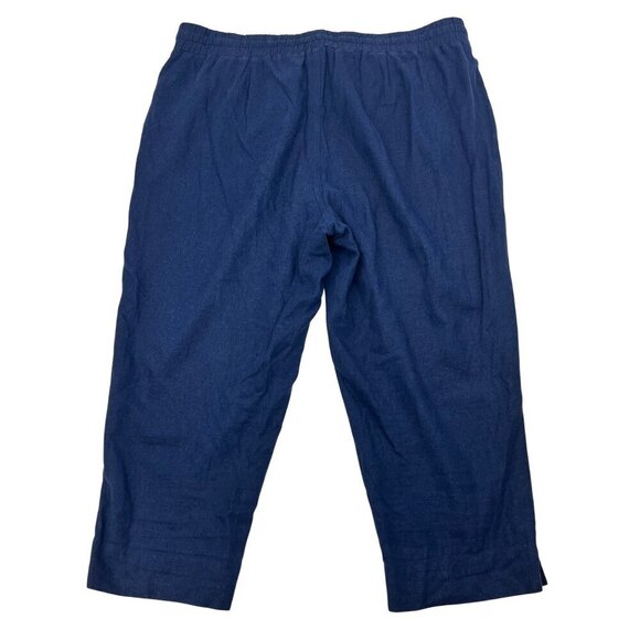 Land n Sea Womens Cropped Drawstring Pants Navy Linen Blend Size XL Pockets - Picture 7 of 9